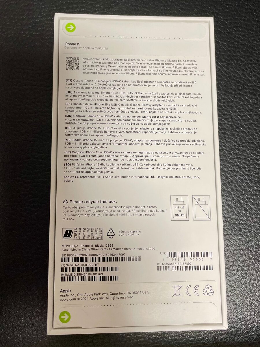 Prodám IPHONE 15 Black 128GB - 2