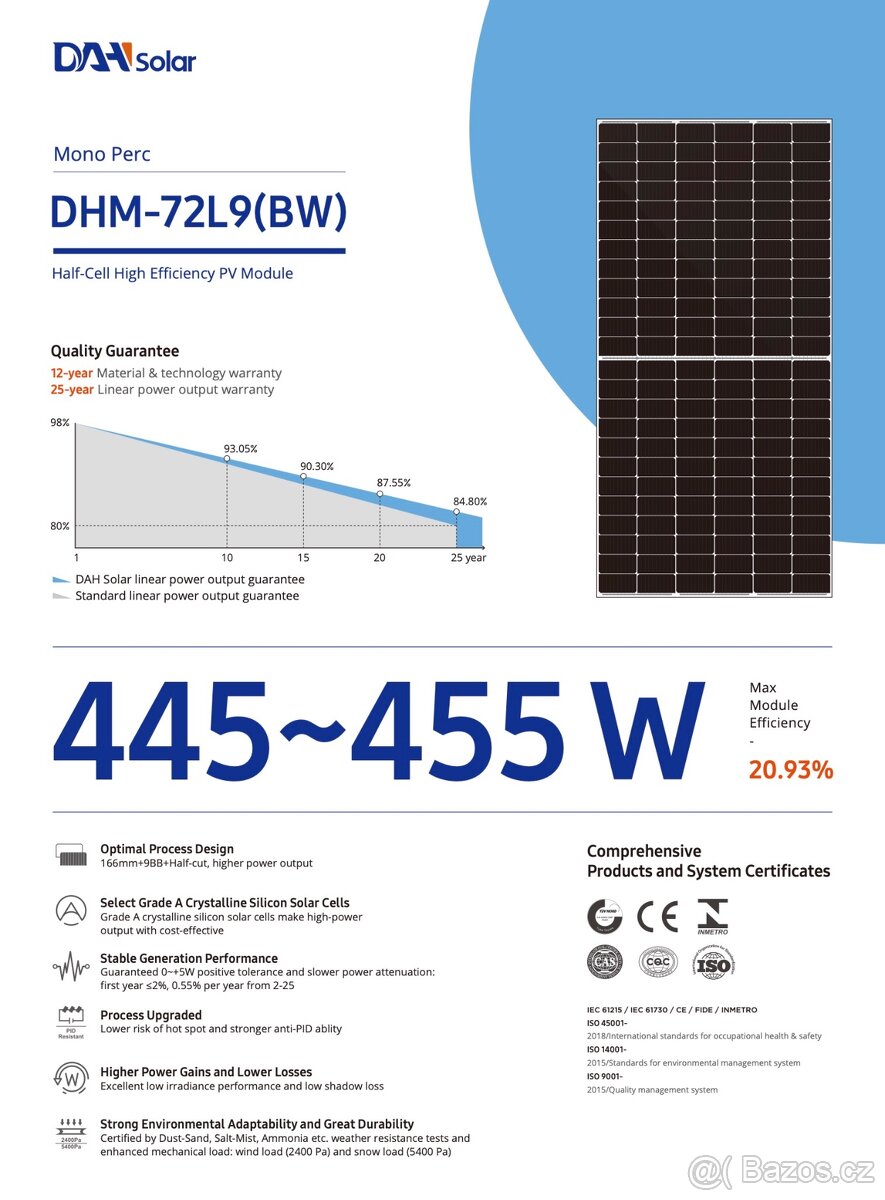 FVE panely DAH DHM - 72L9(BW) - 455W - 2