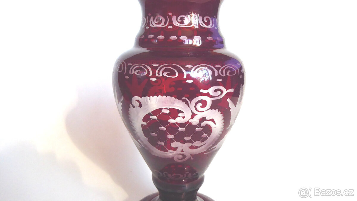 A165_ Váza, sklo, broušená, ruční práce, retro, cca 1960 - 2