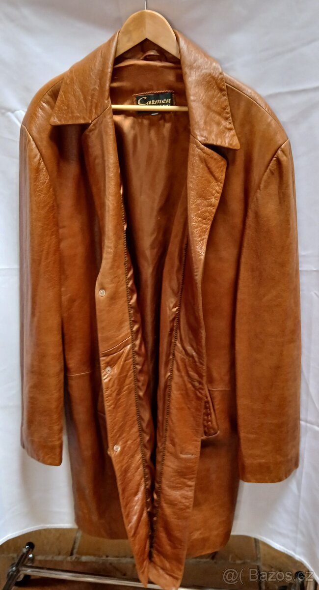 Pánský hnědý kožený kabát - 2