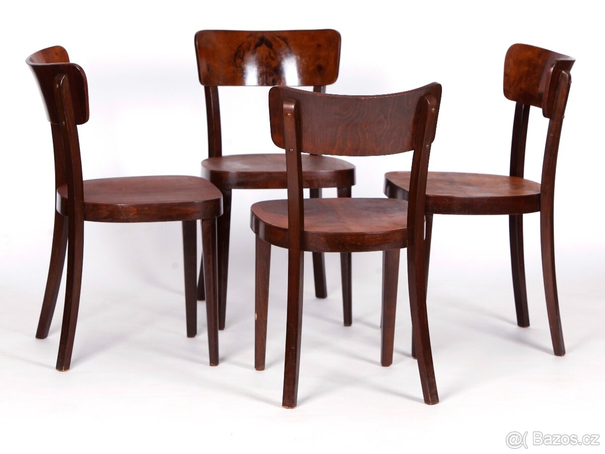 Značené jídelní židle THONET, ořechová dýha, 4 kusy. - 2