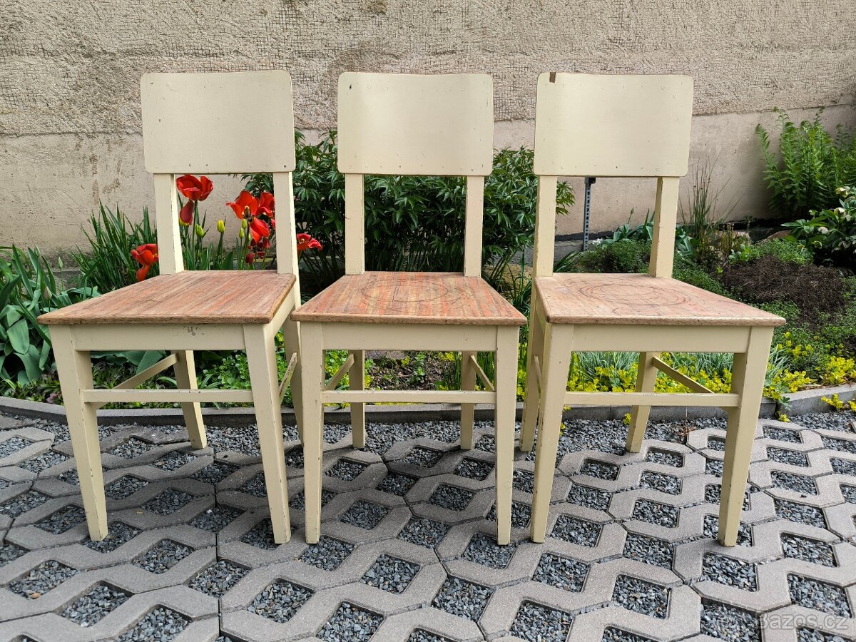 Starožitné kuchyňské selské židle - 30. léta - 2