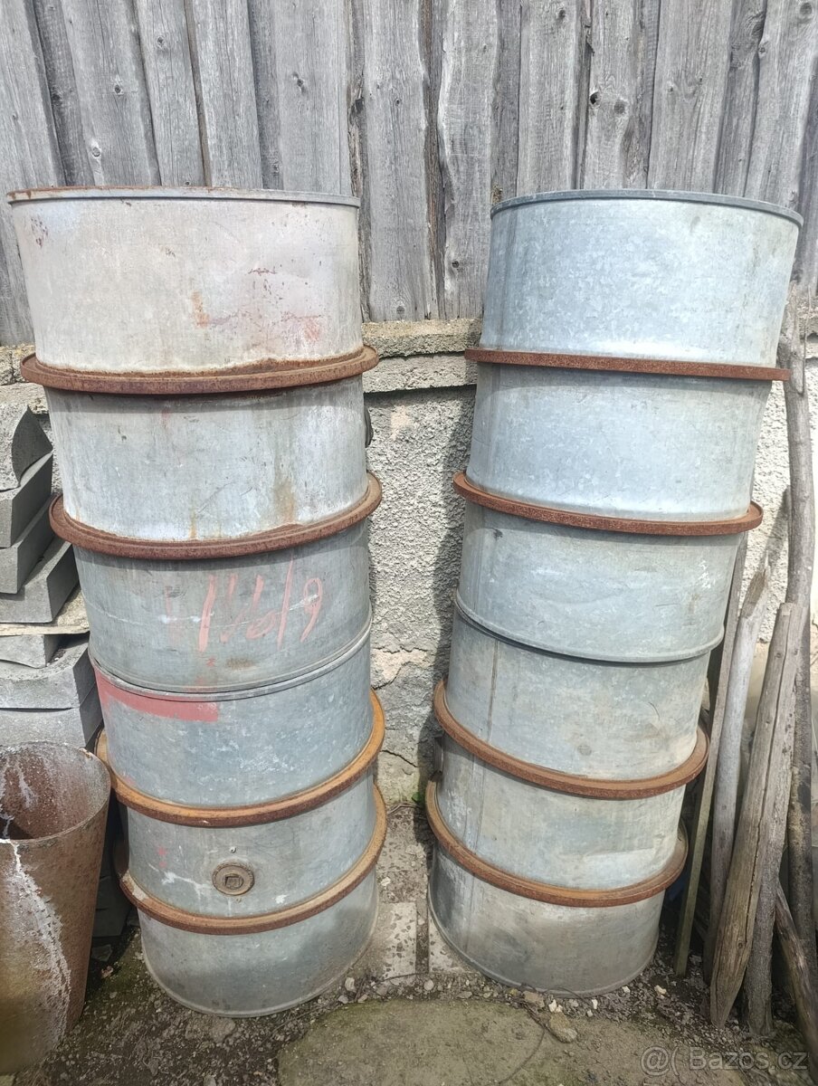 Pozinkované sudy s obručemi - 6ks - 2