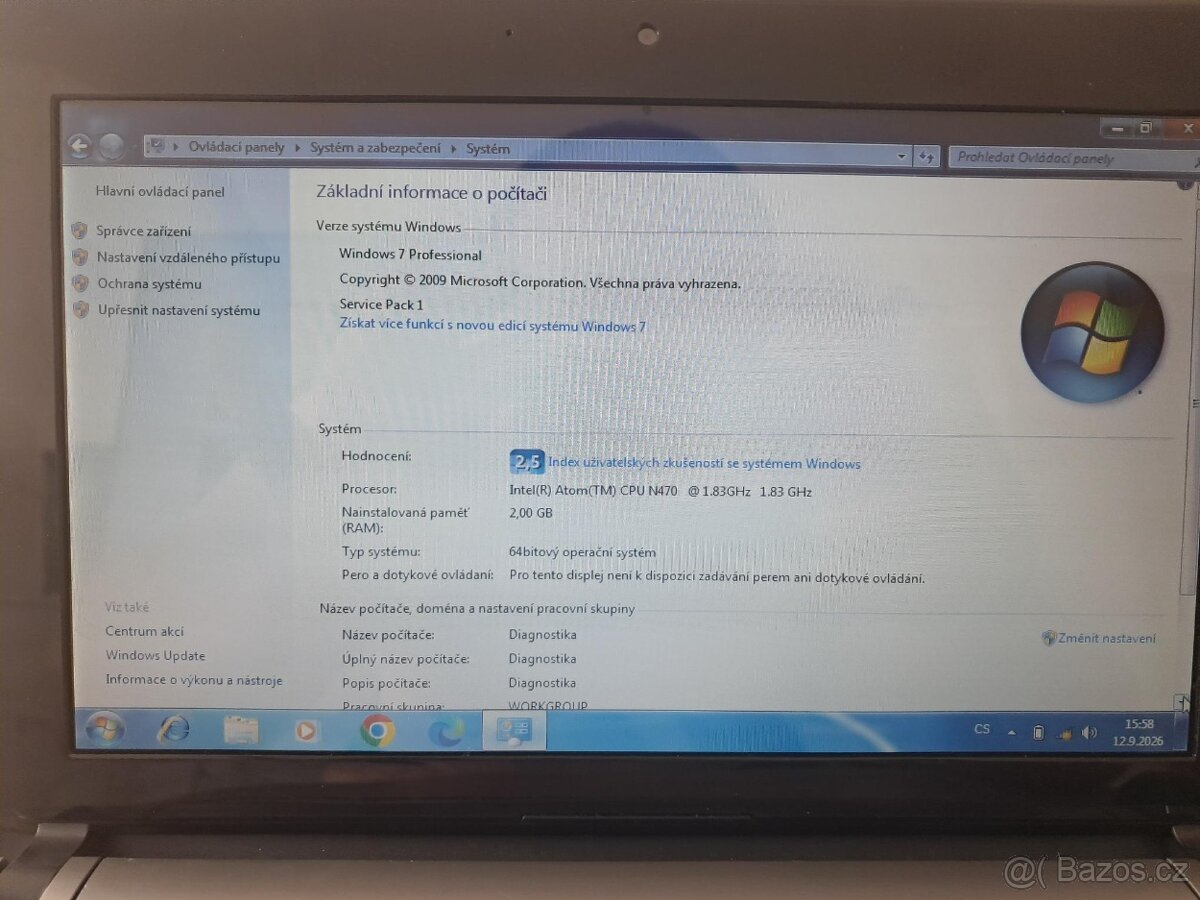 Mini notebook Gigabyte na diagnostiku - repasovaný - 2