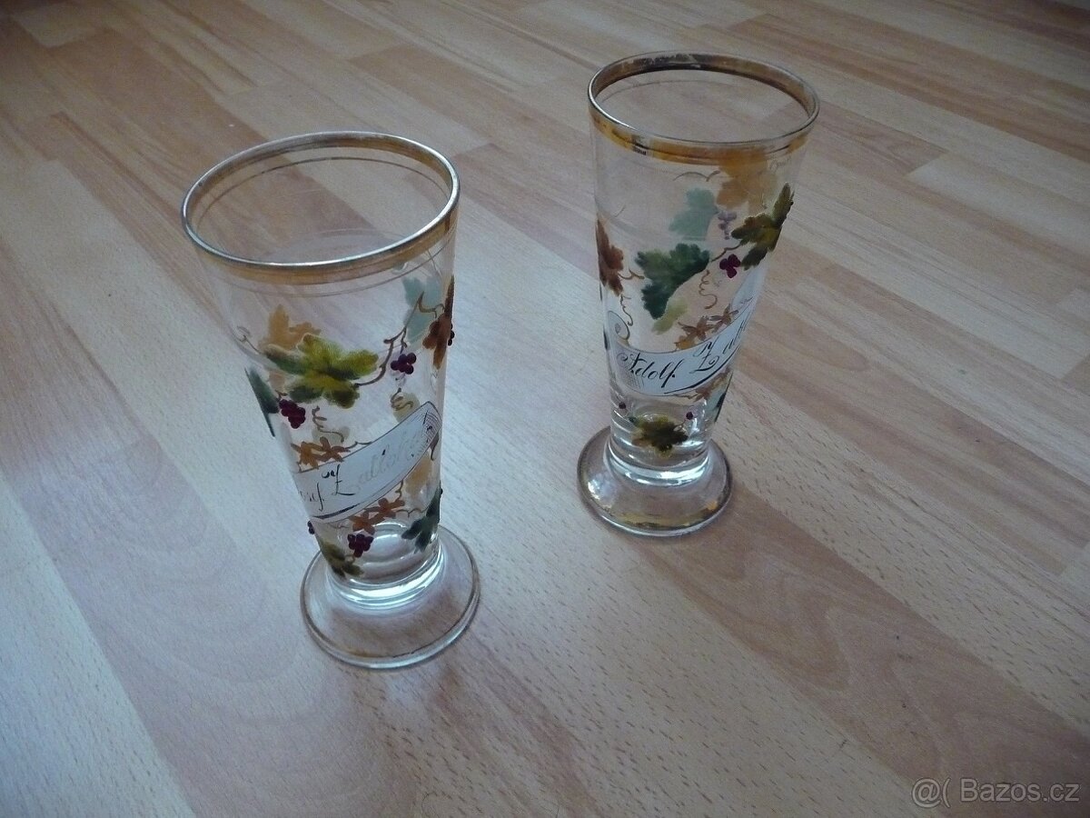 2 ks starožitné skleněné poháry s motivem víno - 2