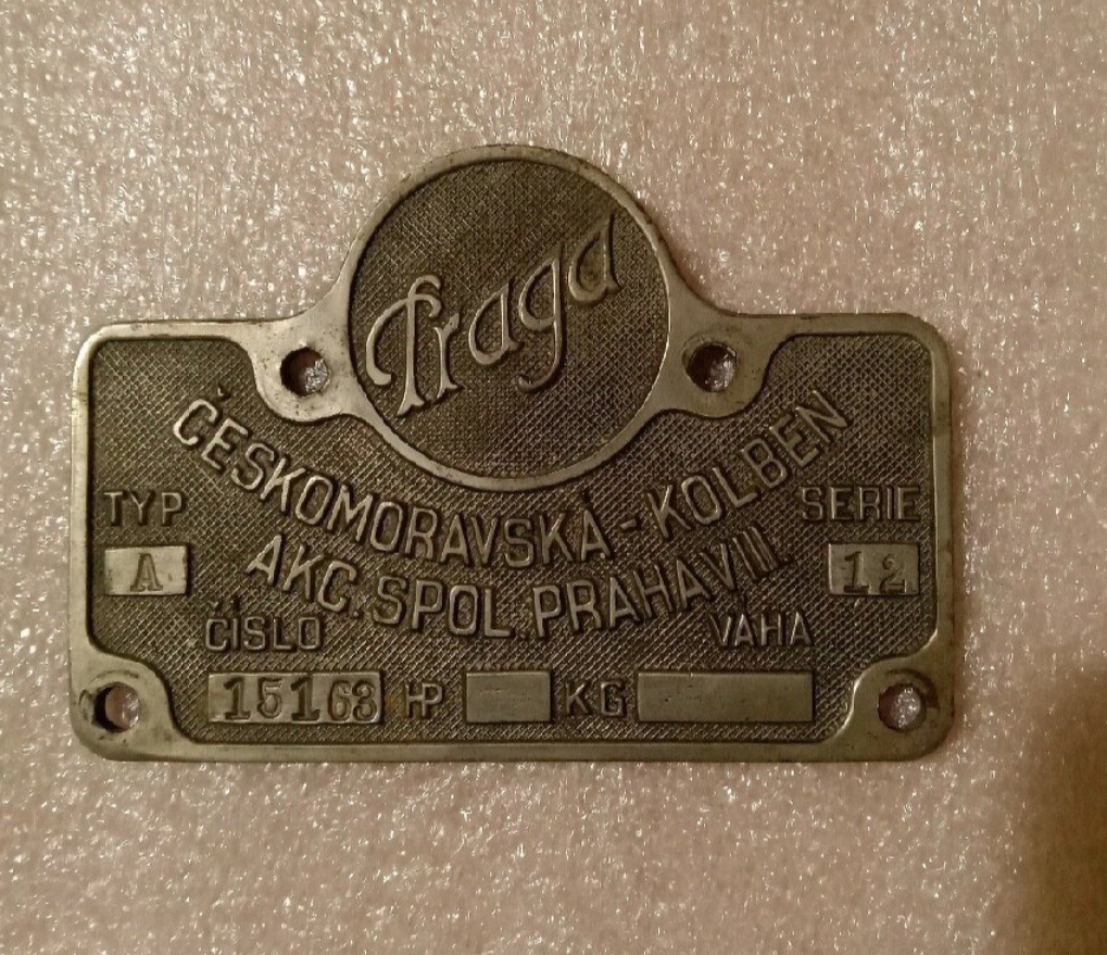 Originál výrobní štítek Praga - 2