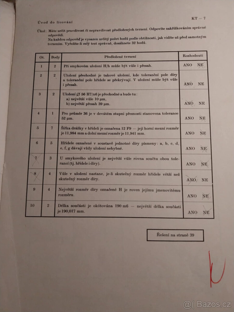 Lícování - kontrolní testy - 2