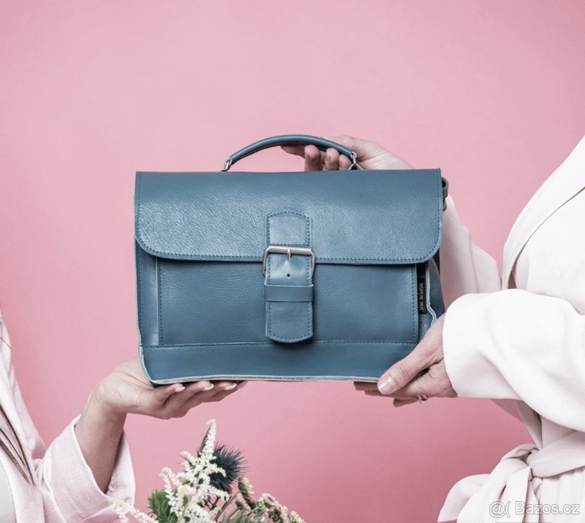 Kožená kabelka - modrošedá - NOVÁ - 2