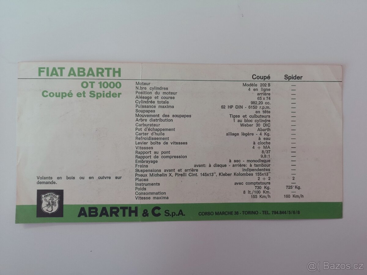 Fiat Abarth OT 1000 coupe / spider - prospekt - 2