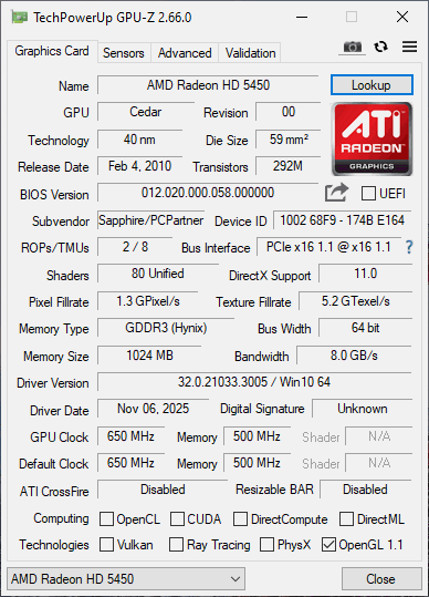 Grafická karta, Sapphire AMD Radeon HD5450, - 2
