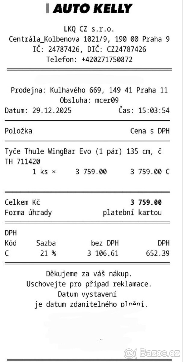 NOVÉ Thule WingBar Evo (2ks) 135 cm, černé - 2