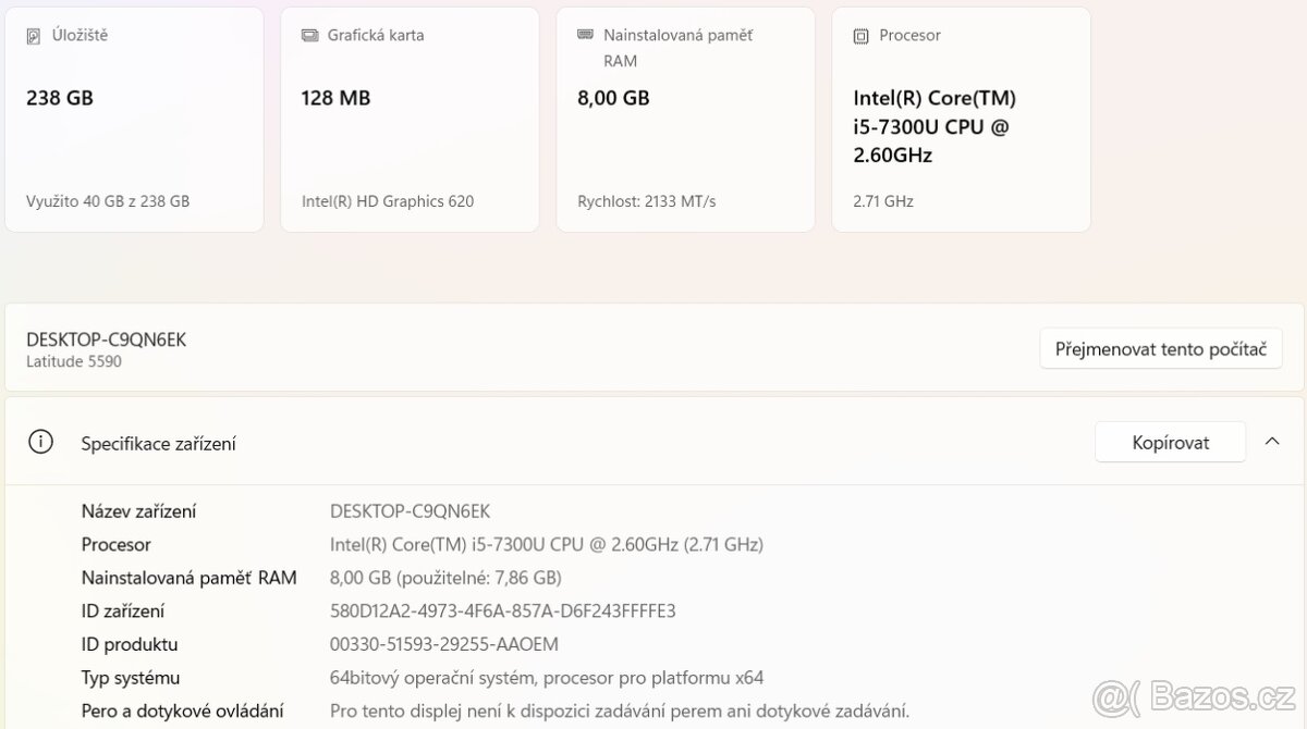 ▼DELL Latitude 5590 - 15,6" / i5-7300U / 8GB / SSD / ZÁR▼ - 2