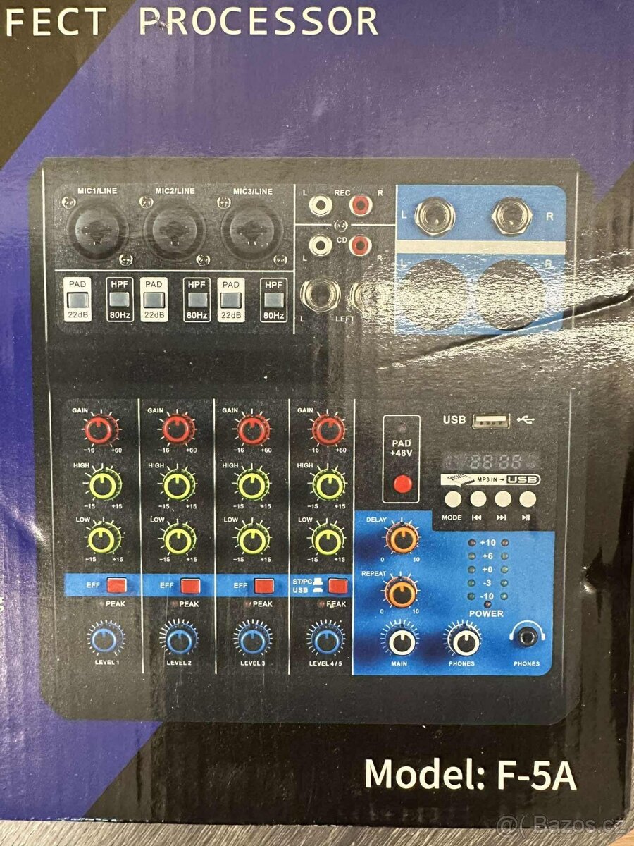 Mixážní pult F-5A – 5 kanálů s USB a efekty - 2