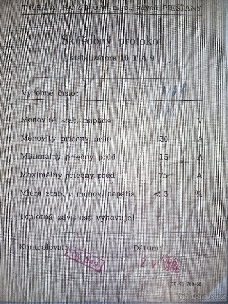 Stabilizátor napětí Tesla 10TA9 - 2