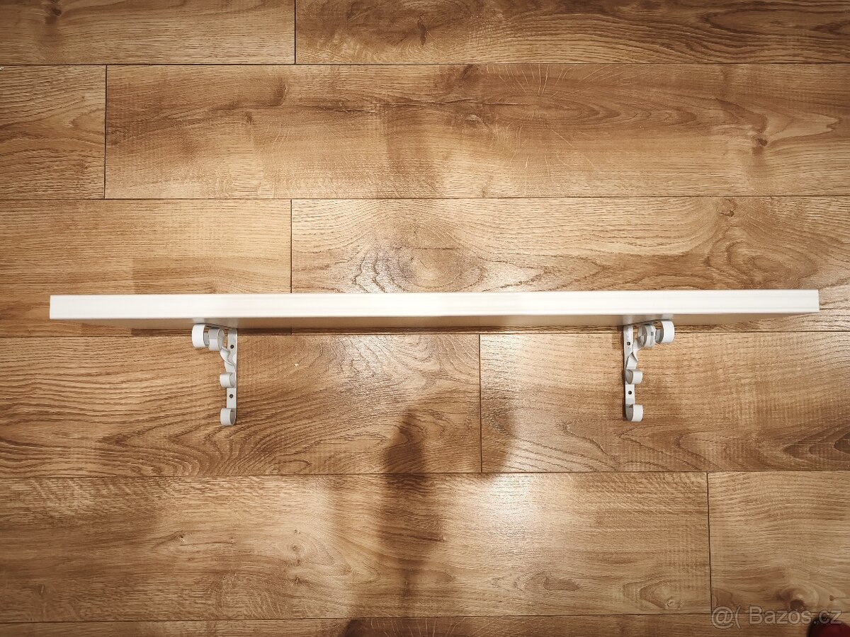 Polička 80 × 20 cm – bílá, s kovovými konzolami - 2