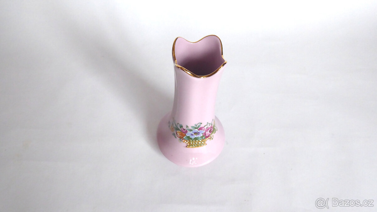 A120_ Váza, růžový porcelán, miniatura, retro, cca 1980 - 2