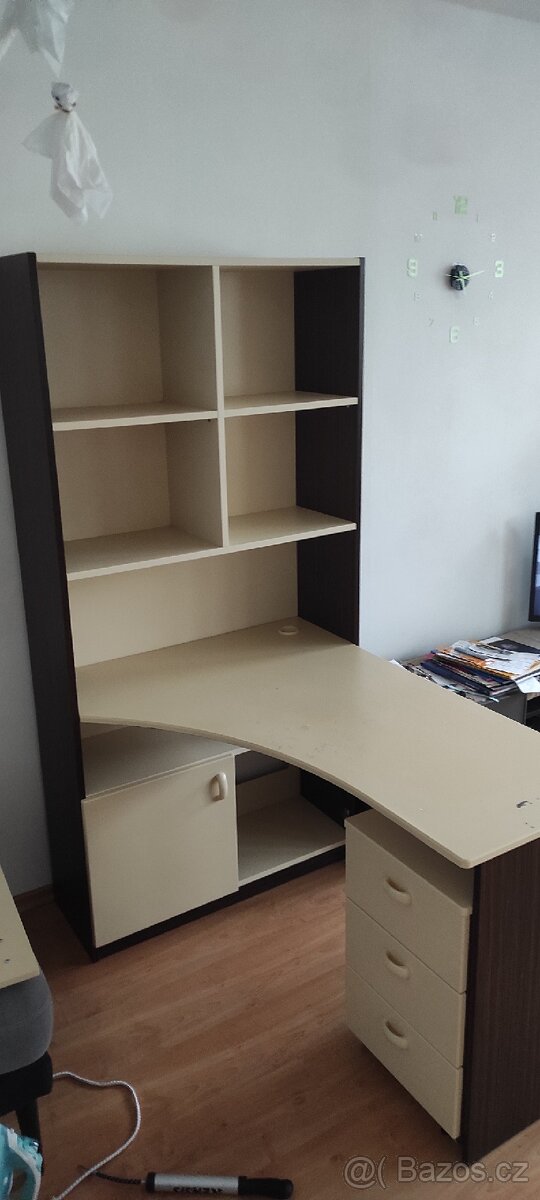 Stůl s regálem, policé, skříňka - 2