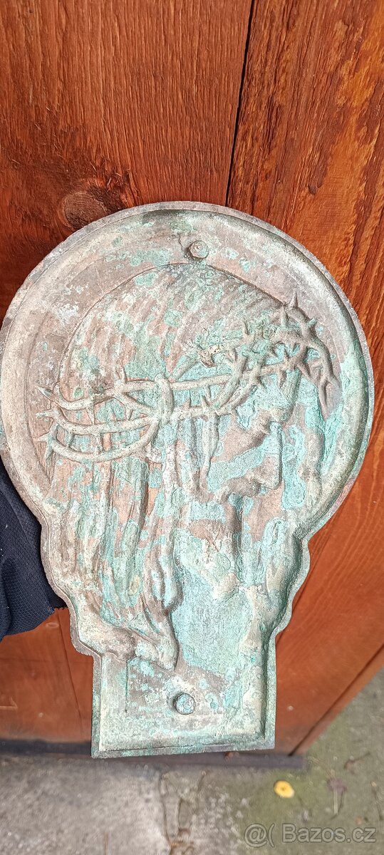 Mosazný velký starožitný reliéf kristus - 2