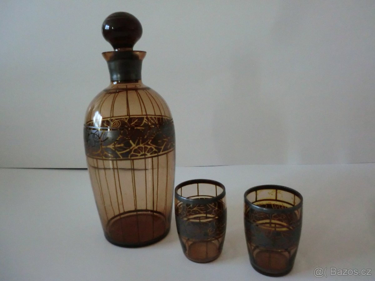 Starý svícen,Secesní Karafa se skleničkami... - 2
