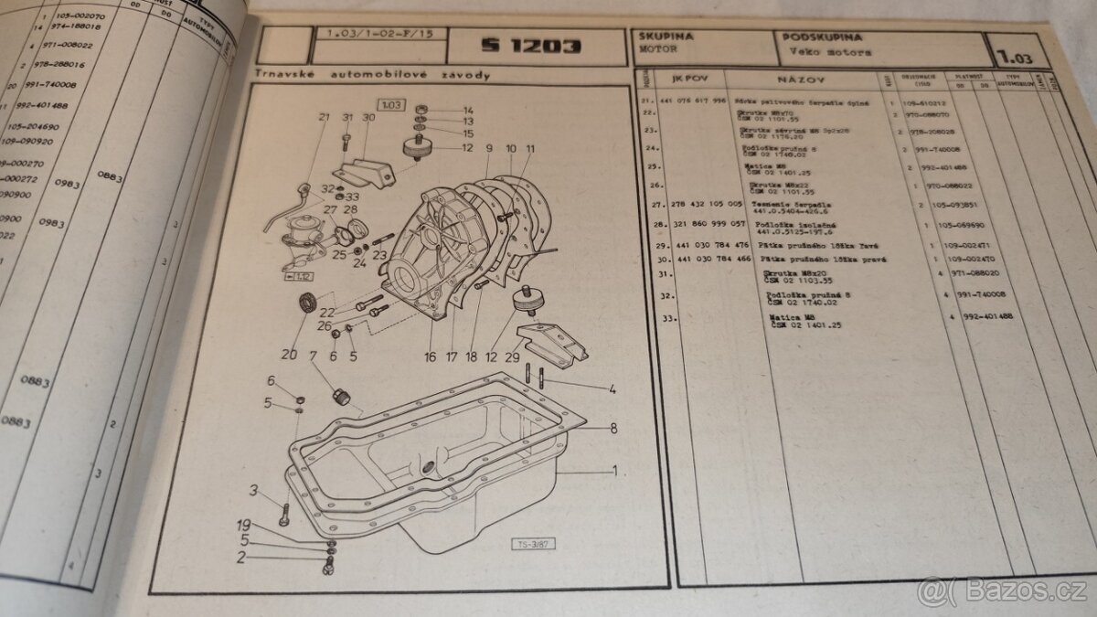 ŠKODA 1203 - seznam náhradních dílů – katalog Š1203 - 2