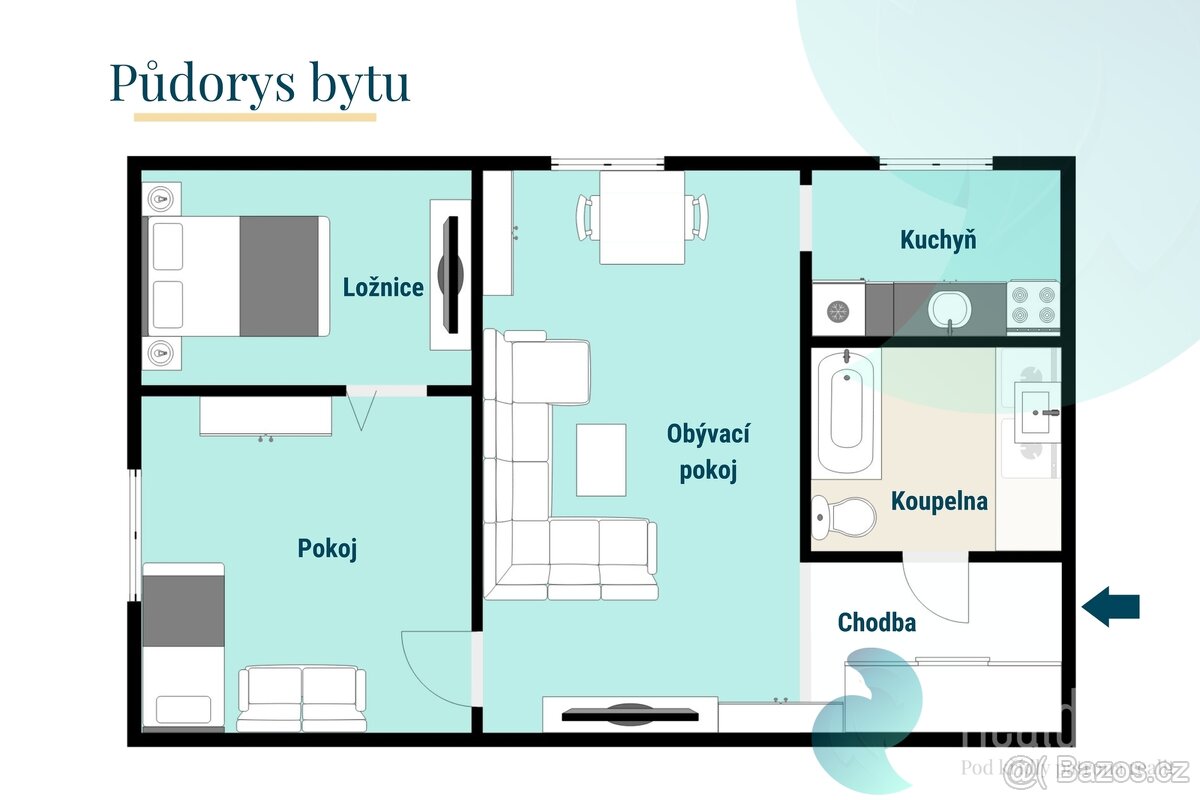 Prodej, byt 2+1, 56 m2, Netřebice, okr. České Budějovice - 2