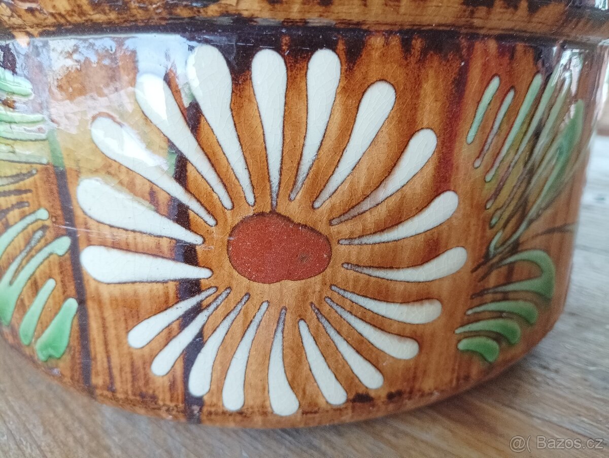 MALOVANÝ KAMENINOVÝ HRNEC S DRŽADLEM - FRANCIE - 2