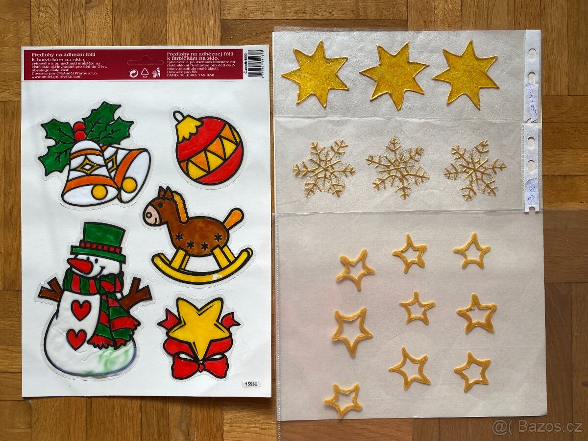 Vánoční dekorace - samolepky na sklo + gelové ozdoby - 2