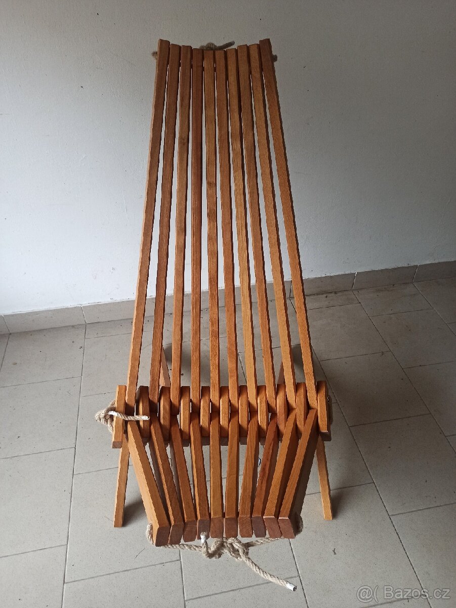 Relaxační skládací křeslo z masivu - tvrdé dřevo - 2