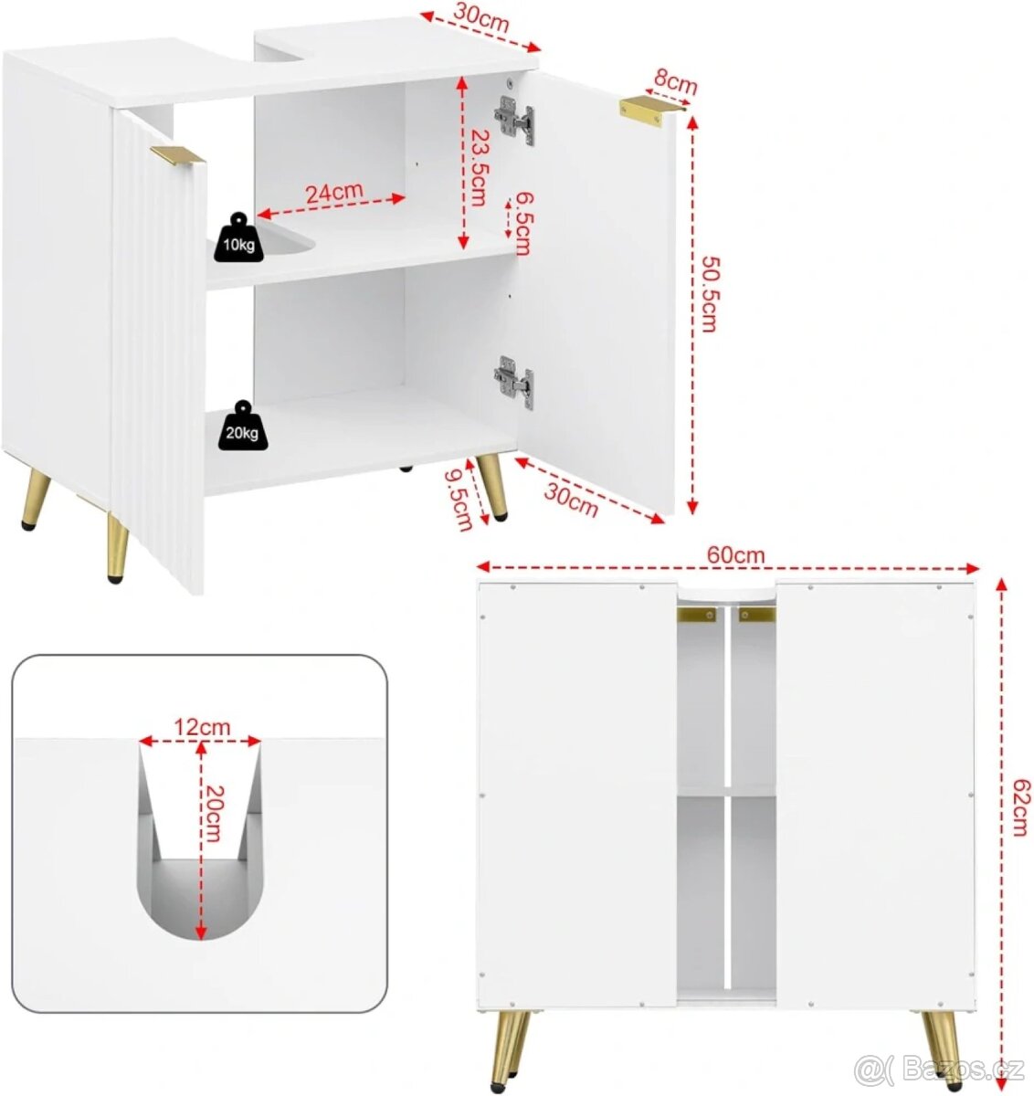 Koupelnová skříňka s nastavitelnou policí, 60 x 62 x 30 cm - 2