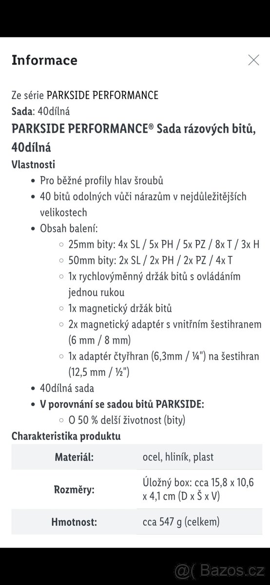 Sada rázových bitů, 40dílná Parkside performance - 2