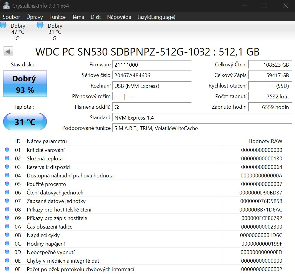 NVMe SSD 512GB, M.2 2280, WD SN530 (SandDisk) - 2