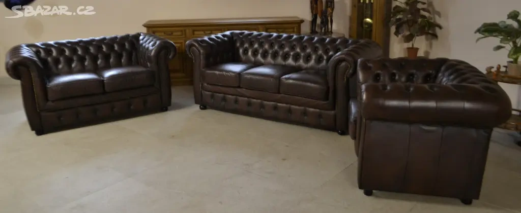 Kožená, Chesterfield sedací souprava 3+2+1, TOP - 2
