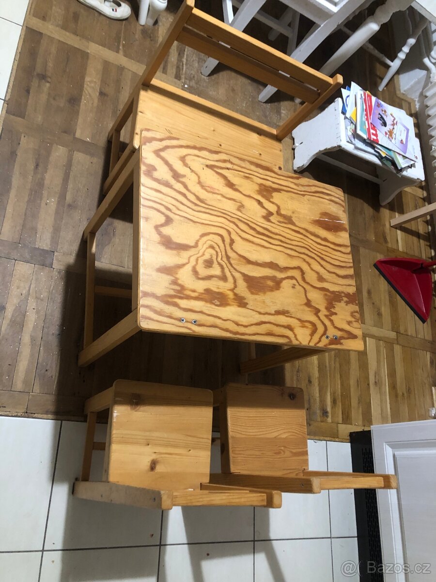 Dětský stoleček s úložným prostorem, lavice, 2 židličky - 2