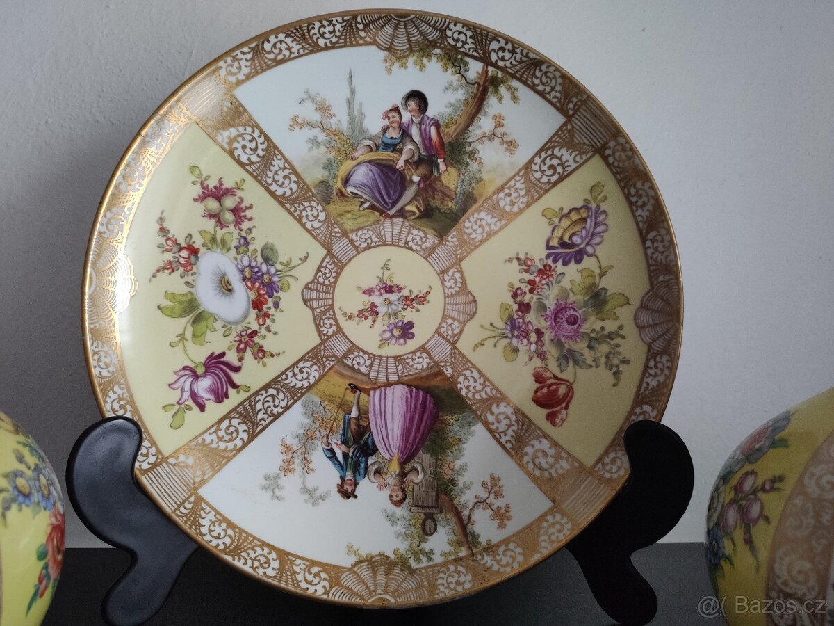 Starožitný ručně malovaný německý porcelán 19. století - 2