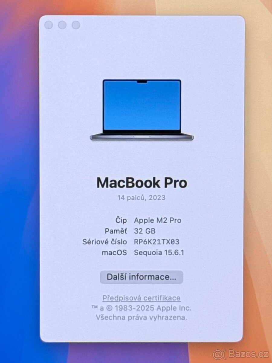 MacBook Pro 14” 2023 M2 PRO /32GB RAM/1TB SSD/Záruka - 2