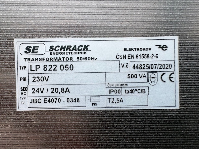 Transformátor Schrack LP822050 230/24 V 500 VA (Elektrokov J - 2