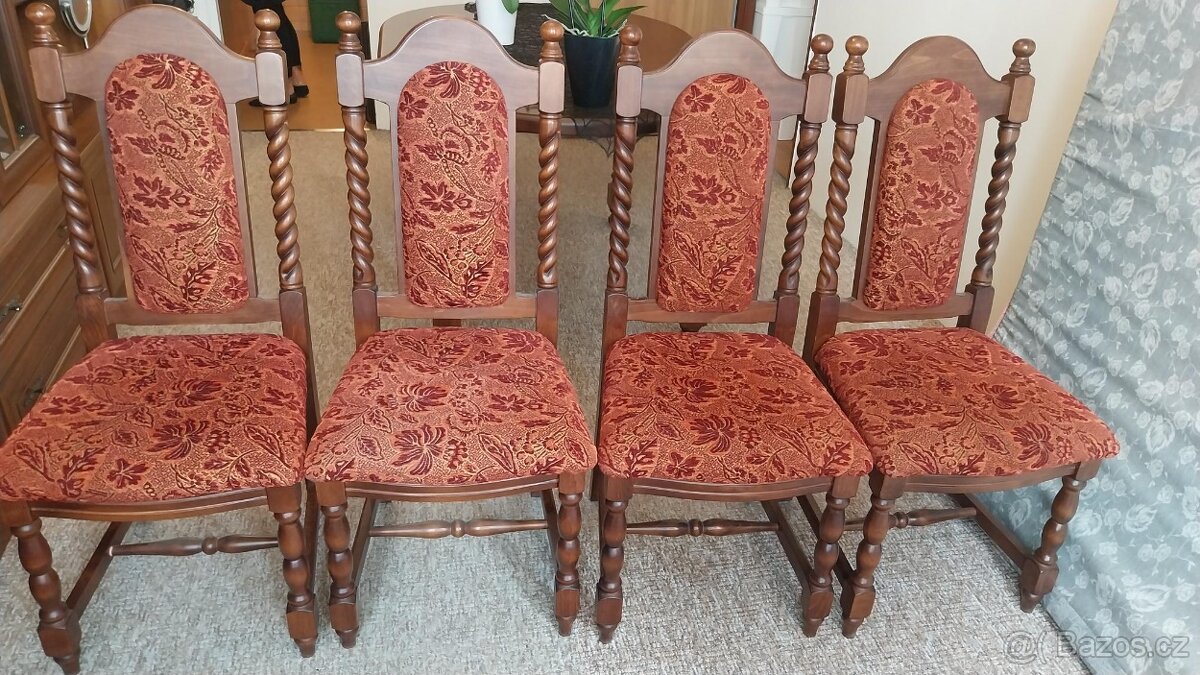 Stůl jídelní rustikální, 4 židle s čalouněním - 2
