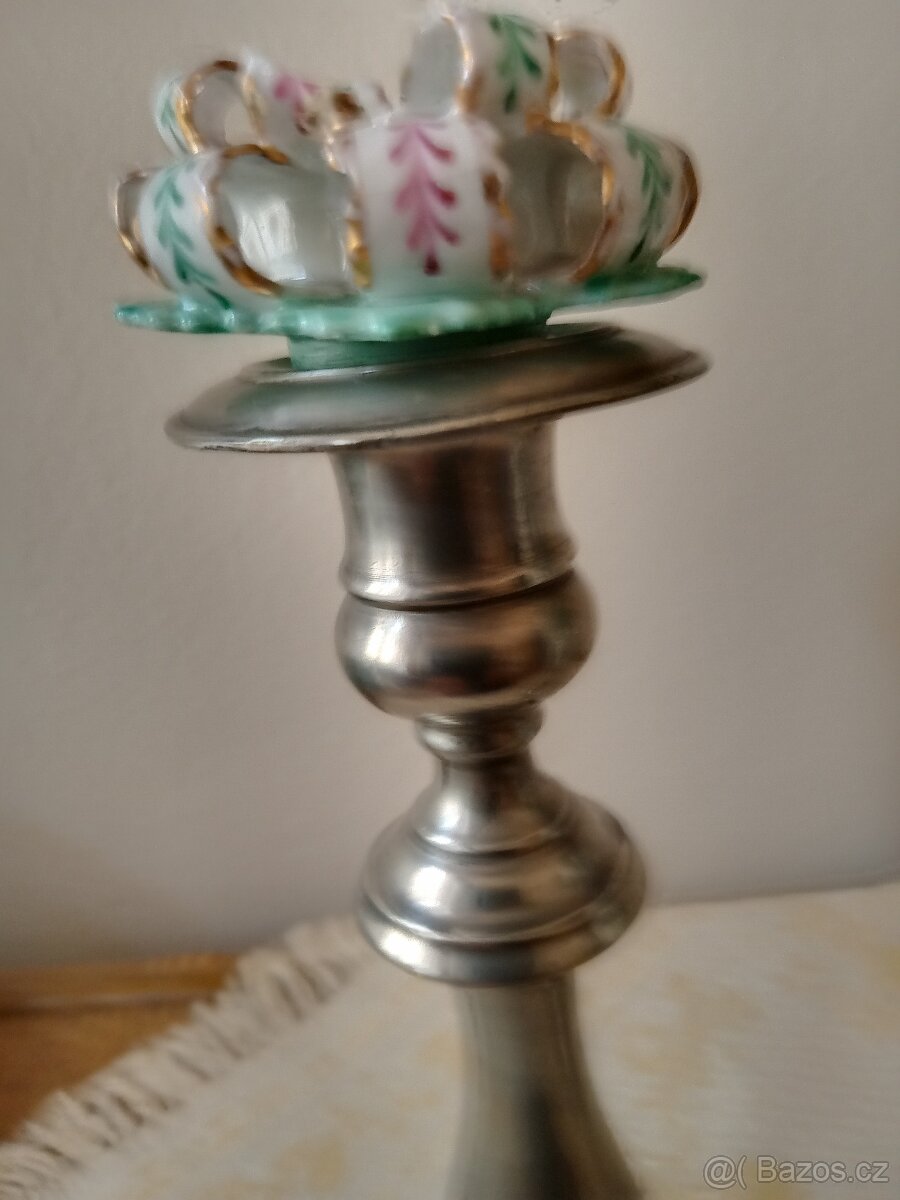 2 párové pozdně barokní svícny - cín - 2