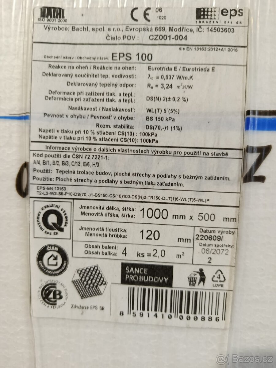 Podlahový Polystyren BACHL EPS 100 TL.120mm - 14 balíků - 2