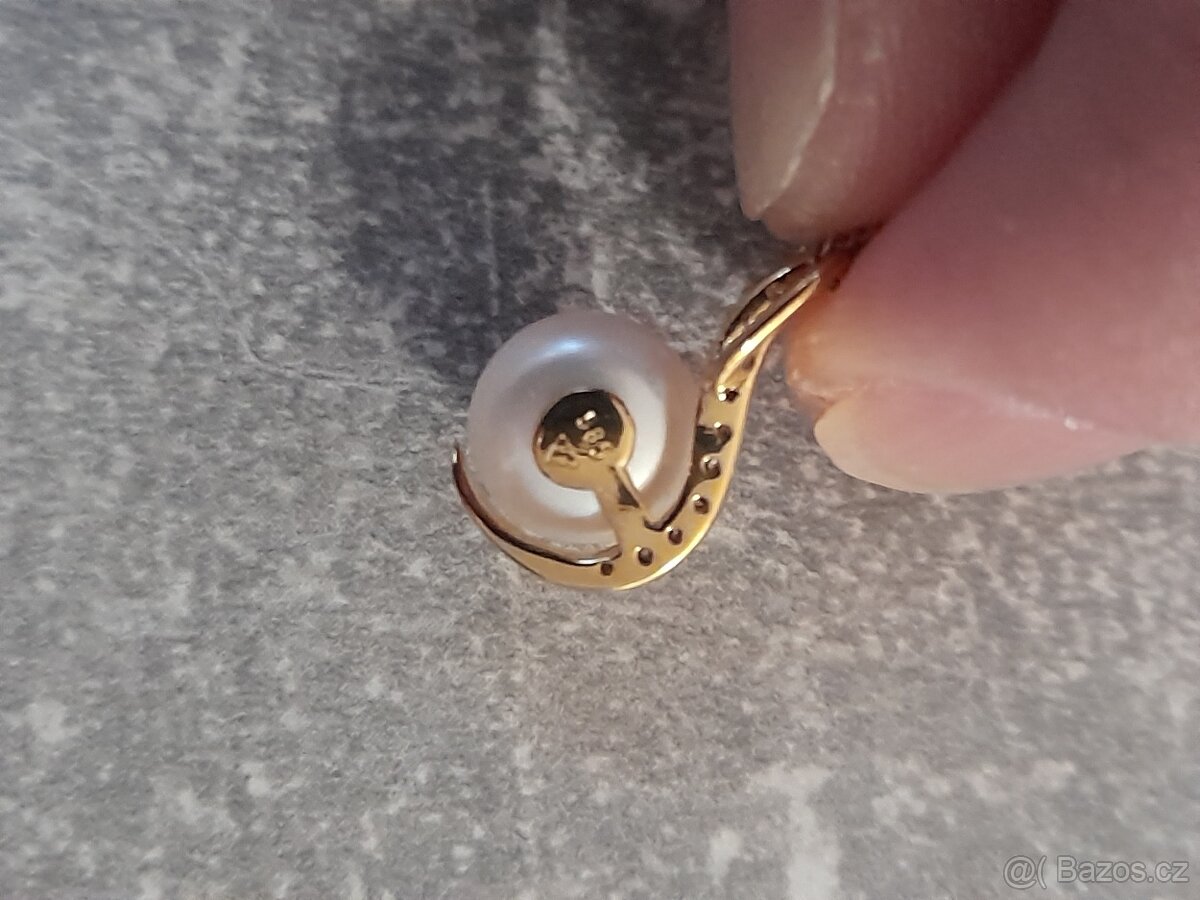 Dámský náhrdelník s perlou a diamanty zlato 585 14k - 2