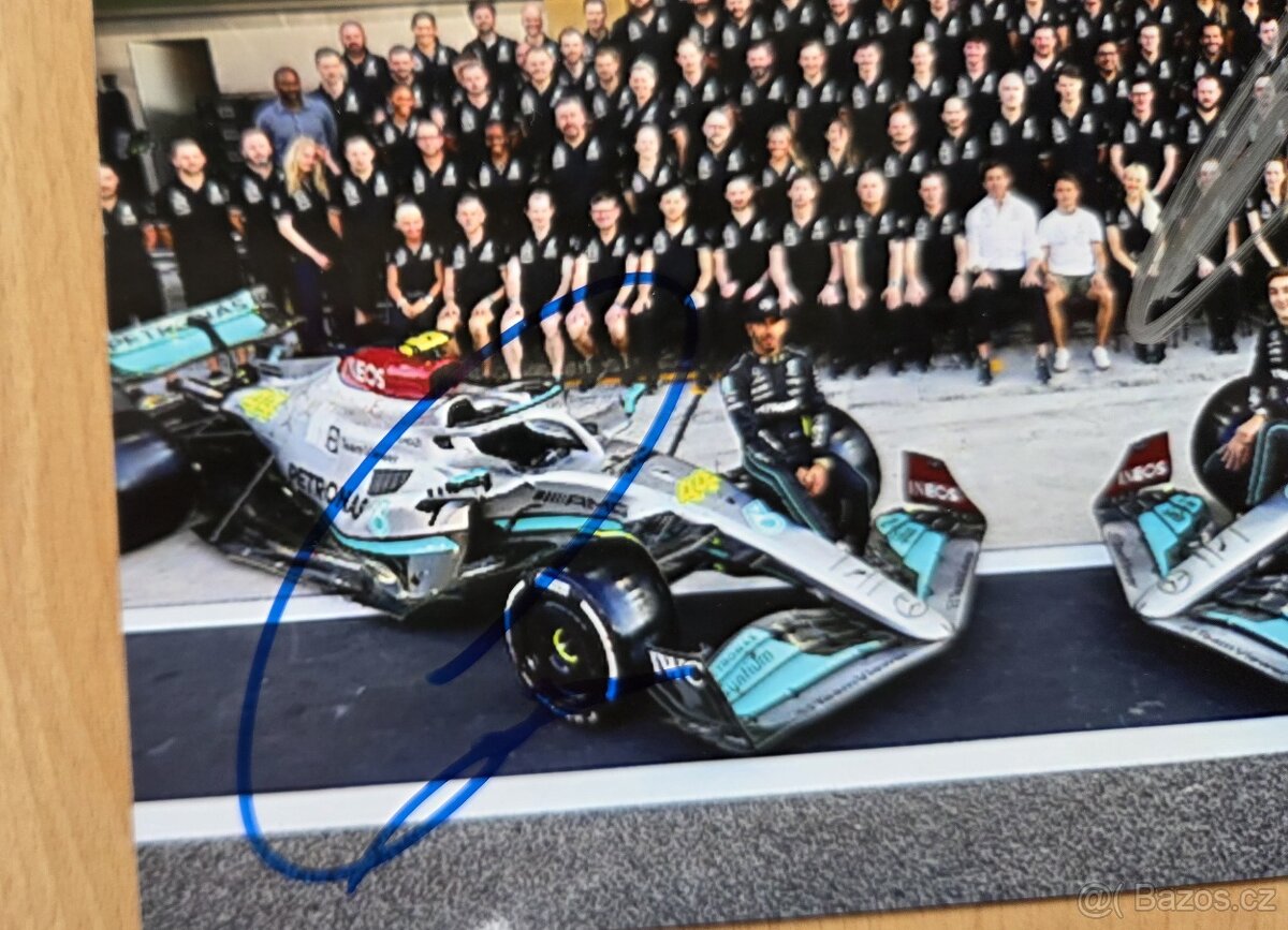 Mercedes F1 Lewis Hamilton George Russell orig. autogramy - 2