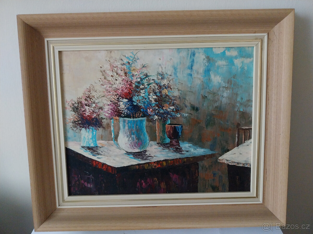 Květiny ve váze, pastózní olej na plátně, 70tá léta - 2