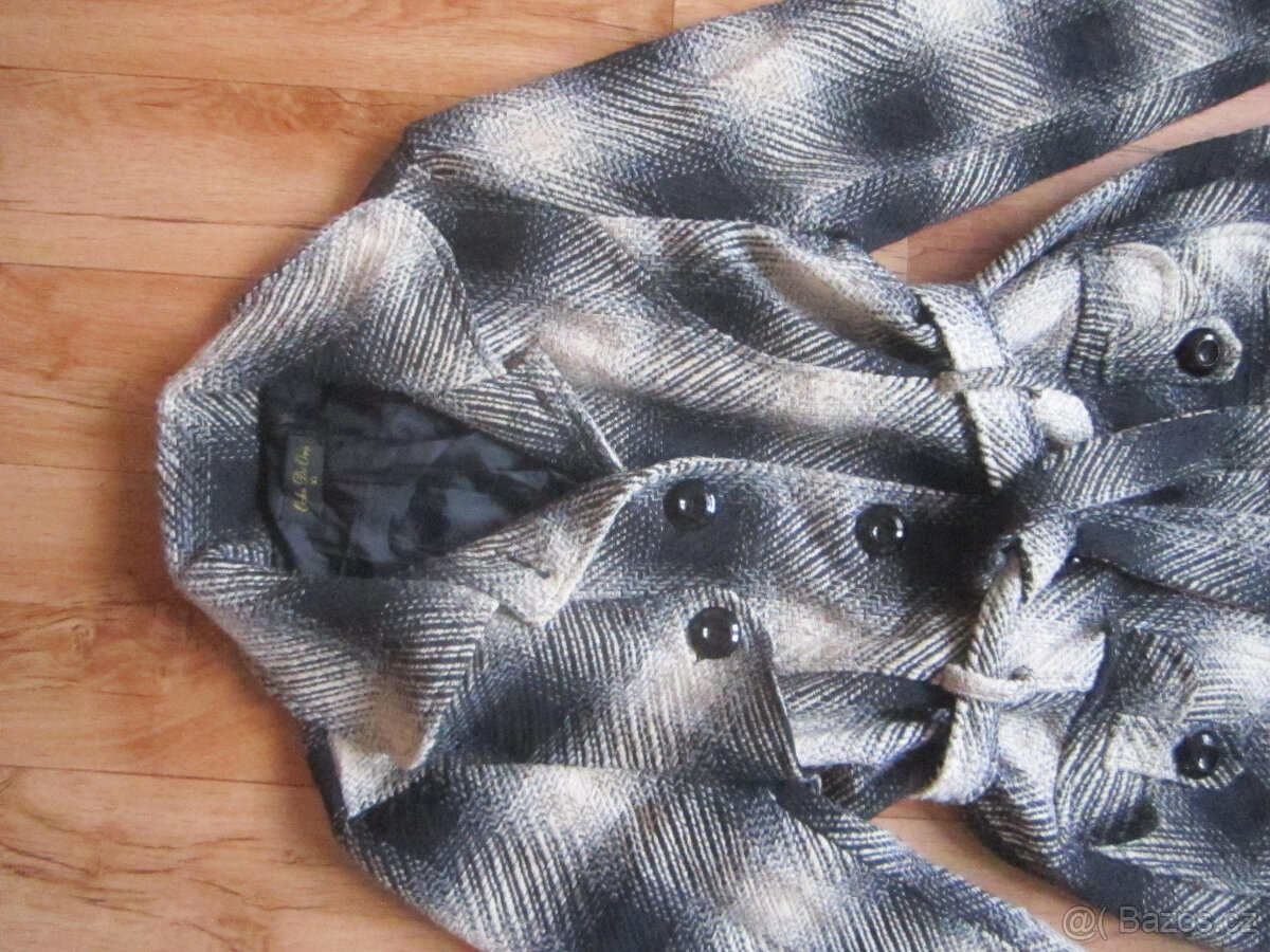 Kabát černo bílý s páskem, vel. M/L, polyester - 2