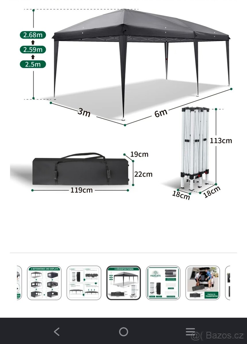 Párty stan 6x 2,5 m - tmavě šedý - 2