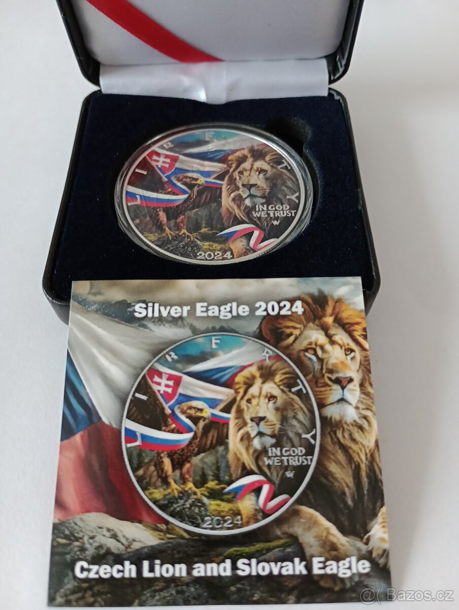 Český lev a slovenský orel 2024 kolor, 1oz, číslován - 2