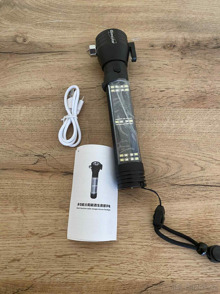 Multifunkční taktická solární svítilna 9v1, zn. Giosolar - 2