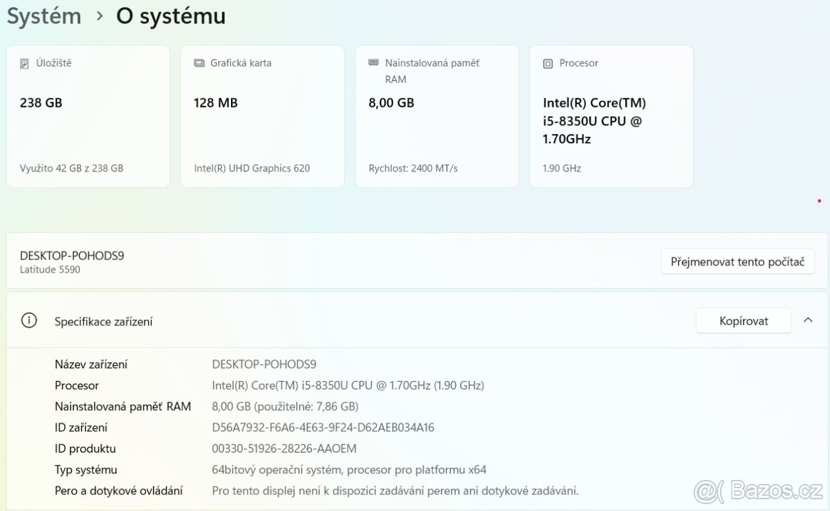 ▼DELL Latitude 5590 - 15,6" / i5-8350U / 8GB / SSD / ZÁR▼ - 2
