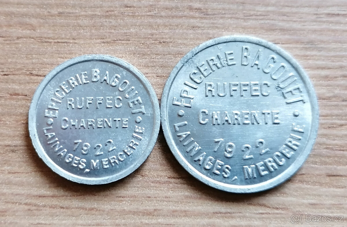 Francie 5 a 10 Centim. 1922 francouzské nouzové mince Ruffec - 2