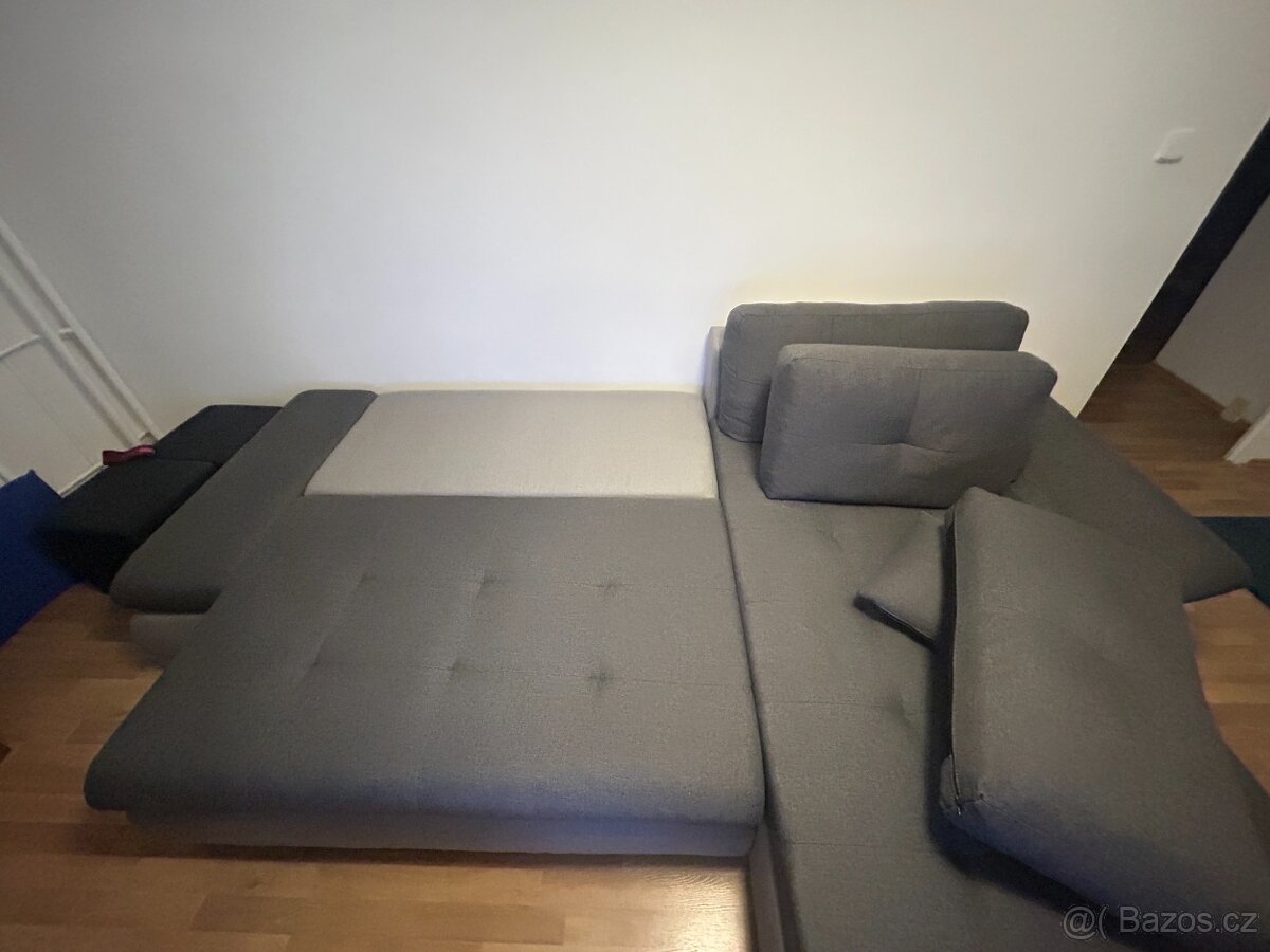 ROHOVÁ SEDAČKA, textil, šedá, světle šedá - 2