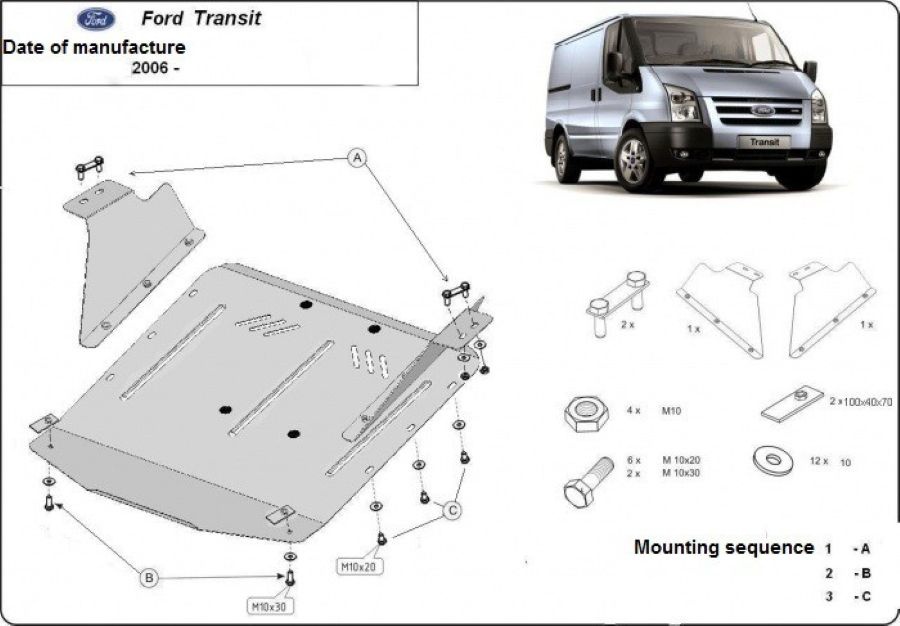 FORD TRANSIT VII 06-14, - Ocelový kryt pod motor - 2